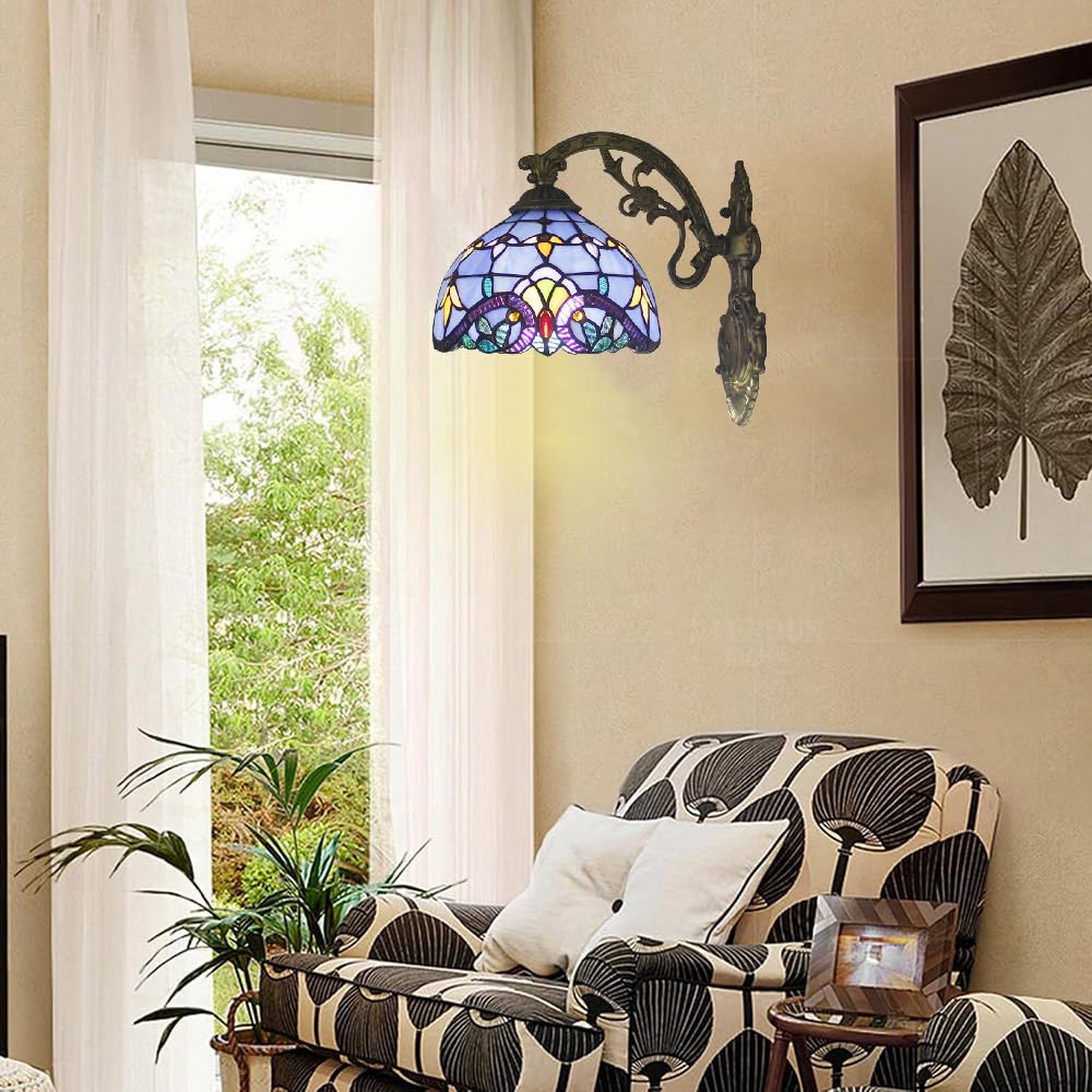 Mengjay Wandleuchten, Wand Lampe mit 8 Zoll Lampenschirm aus Buntglas und Gestell aus Metall, Wandlampen Vintage Wand Licht für Innen Wohnzimmer Korridor Treppen Flur (Style.B)