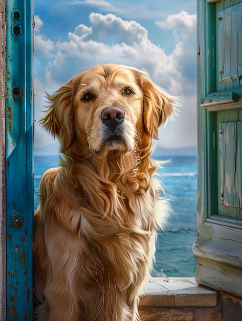RKFLGEW 14CT Stamped Cross Stitch Kits Golden Retriever Animal Stamped Cross Stitch Kit Dog Portrait Pre Printed Cross Stitch Kits for Adults Beginners, Embroidery Kit Wall Art Home Decor 30x40cm