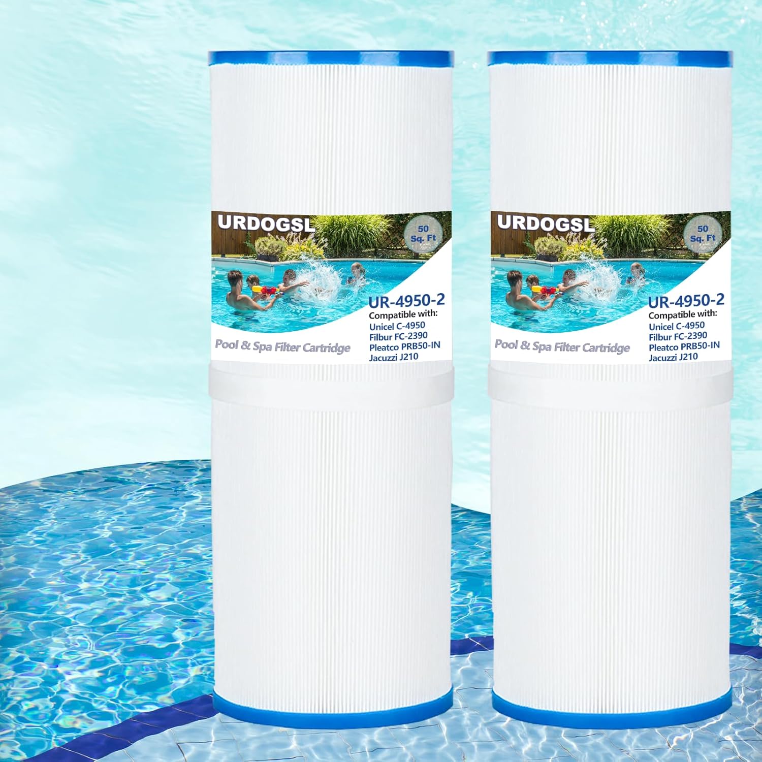 C-4950 Hot Tub Spa Filter Cartridges Replace Pleatco PRB50-IN,Unicel C-4950, Filbur FC-2390, PRB50IN, Jacuzzi J210/J220/J235/J245/J275, 413-212-02, 50 Sq. Ft, 2 Pack