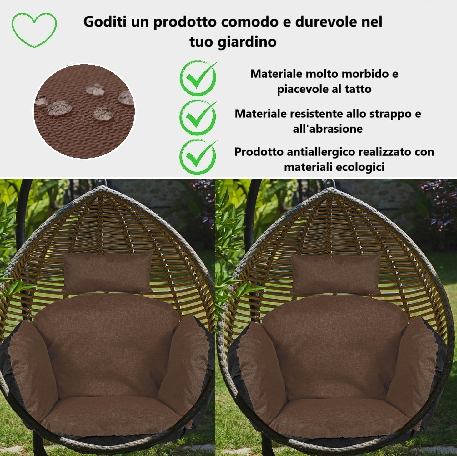 Cuscino per poltrona sospesa, cuscino seduta con schienale e poggiatesta, cuscino per dondolo a uovo, poltrona sospesa