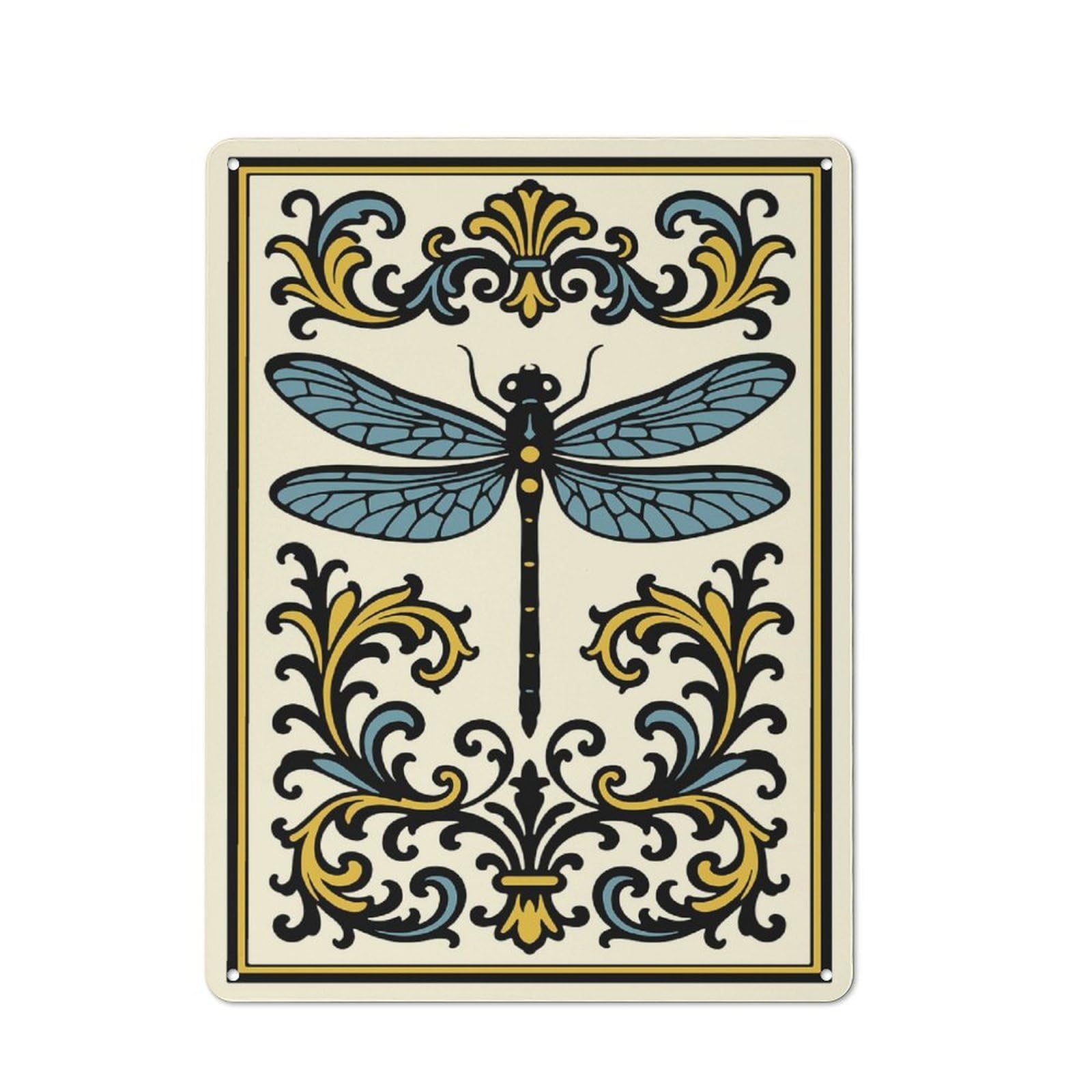 Junmoney Style-5 Vintage Metal Plaque 40X30cm Featuring Dragonfly With Floral Ornament For Hallway Wall, For Wall Display Collectors