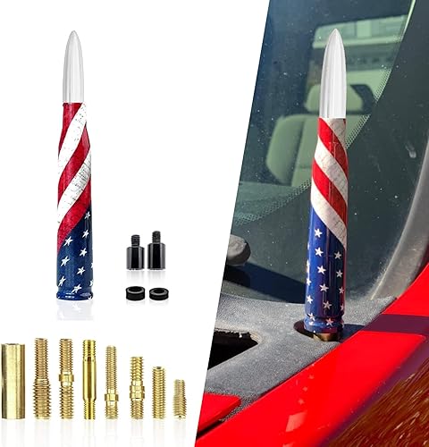 Slykew 1 antena de bala para automóvil, antena de radio de bandera estadounidense, receptor de señal de 5.51 x 0.78 pulgadas, piezas de metal para