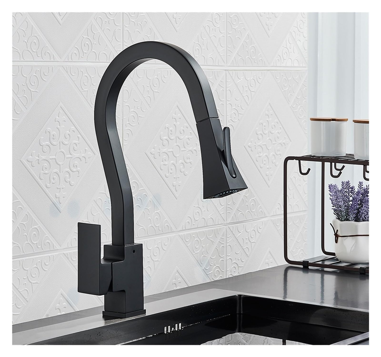 ZYCHSJXA PullOut Faucets Black Tap Sink Mixer Two Function Single Handle Hot Cold Water Crane Deck Mounted Kitchen Faucet(Black and Gold)