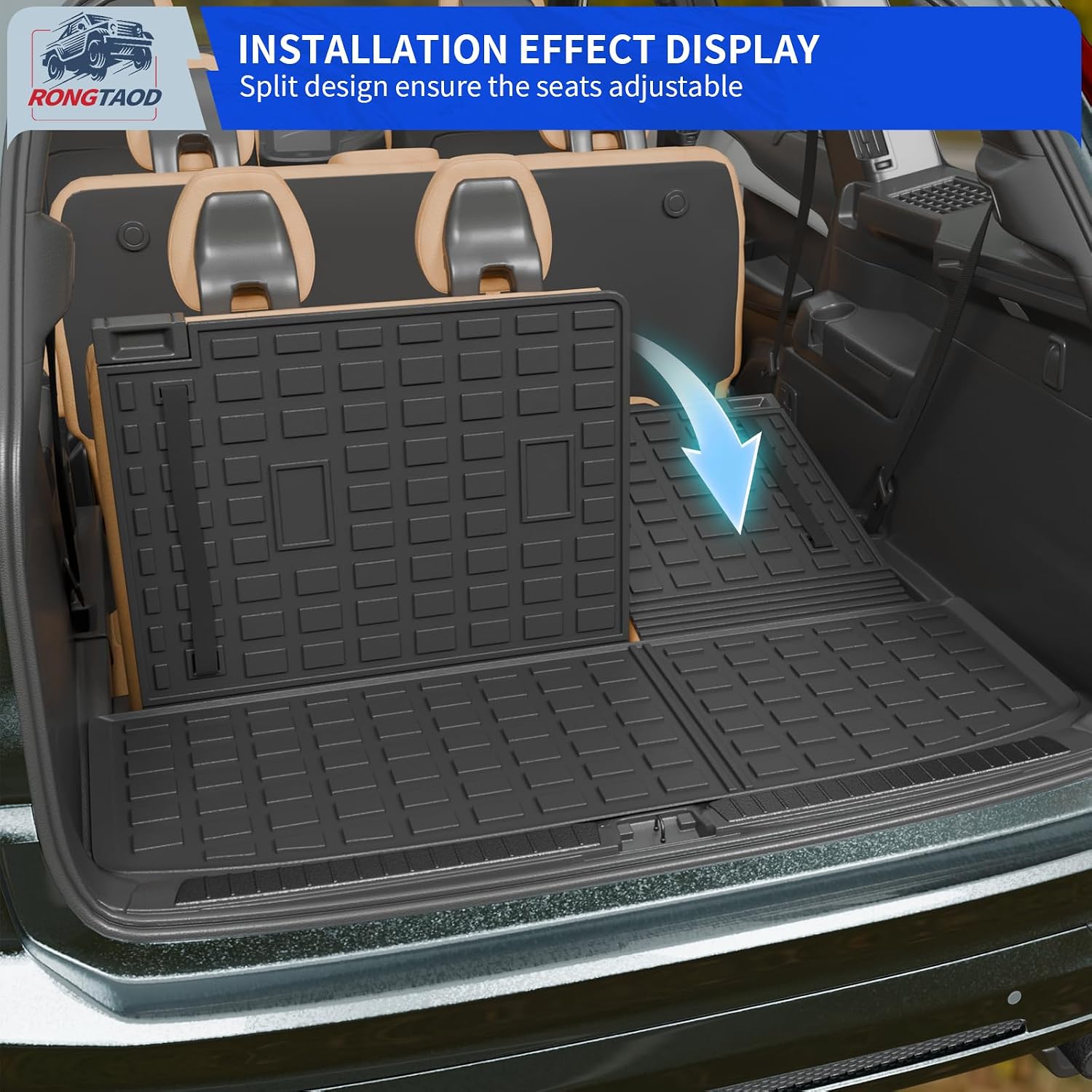 Rongtaod Cargo Mat Compatible with 2022 2023 2024 2025 2026 Nissan Pathfinder Cargo Liner Trunk Mat TPE All Weather Back Seat Cover Protector Pathfinder Accessories (Trunk Mat with Backrest Mat)