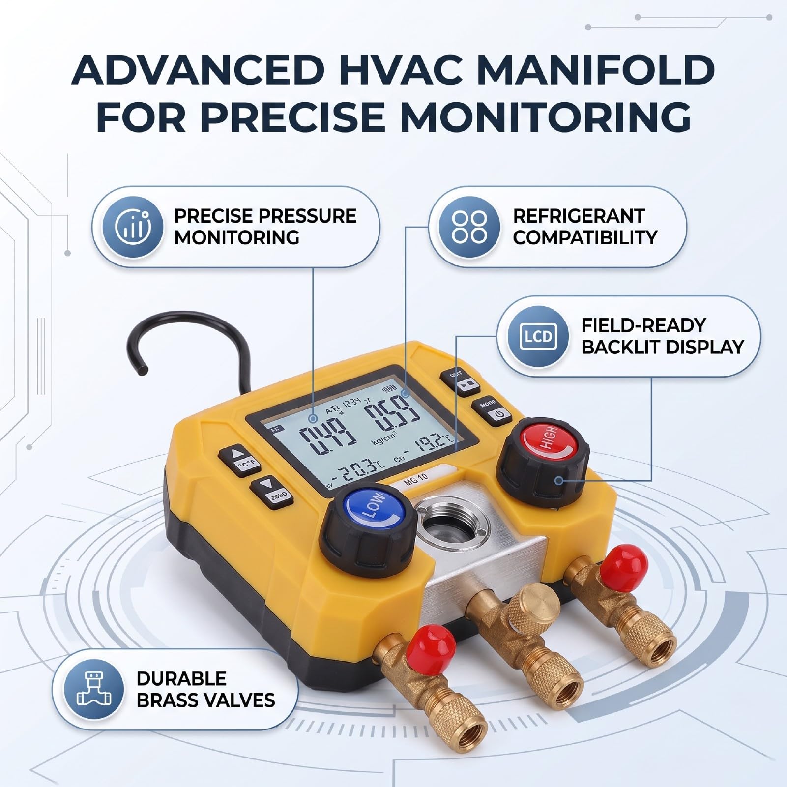 banapoy Juego de Manifold de HVAC Digital de 3 Vías