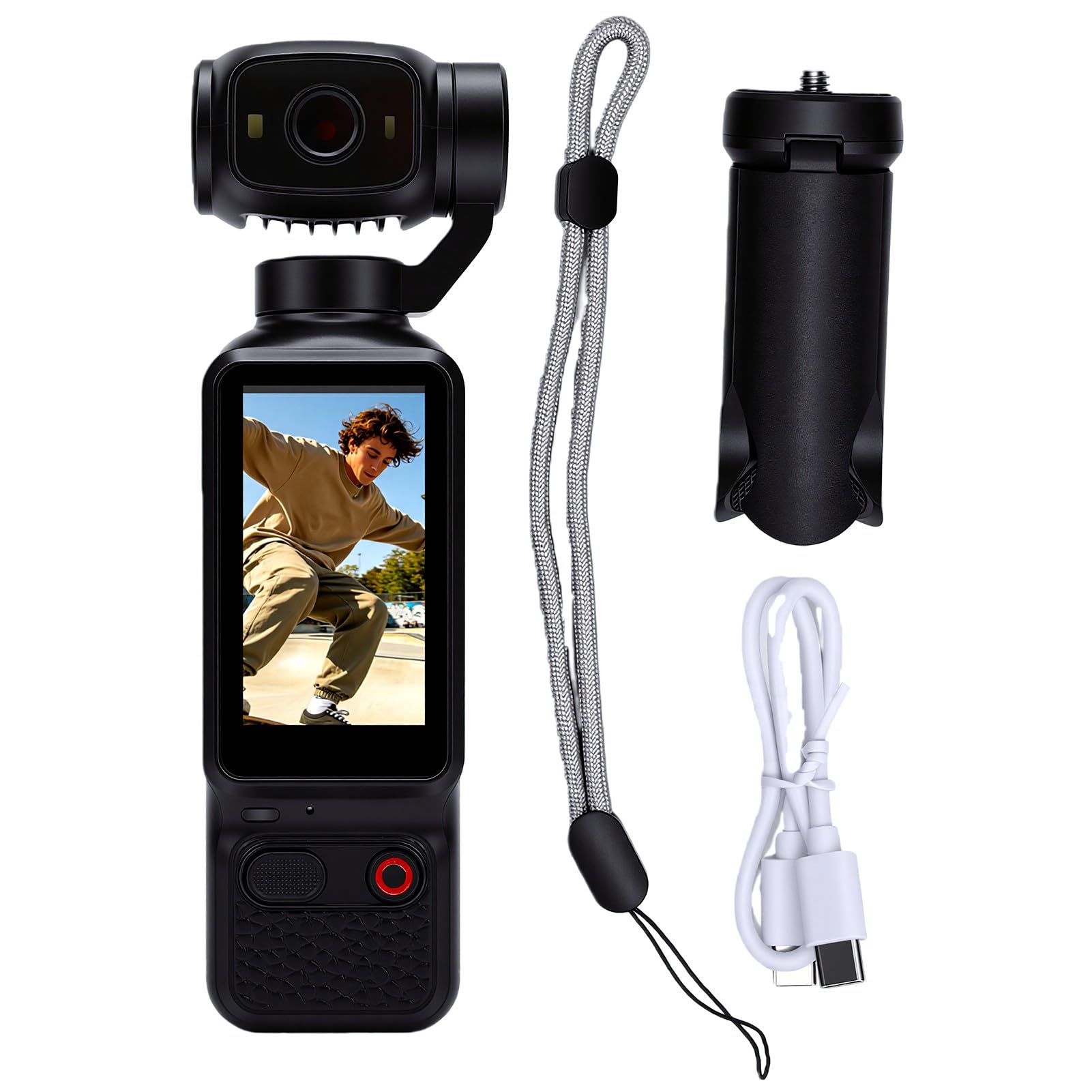 Videocamera Sportiva 4K, Fotocamera 64MP | Fotocamera Vlog con Obiettivo Girevole a 180°, Luce Integrata per Video