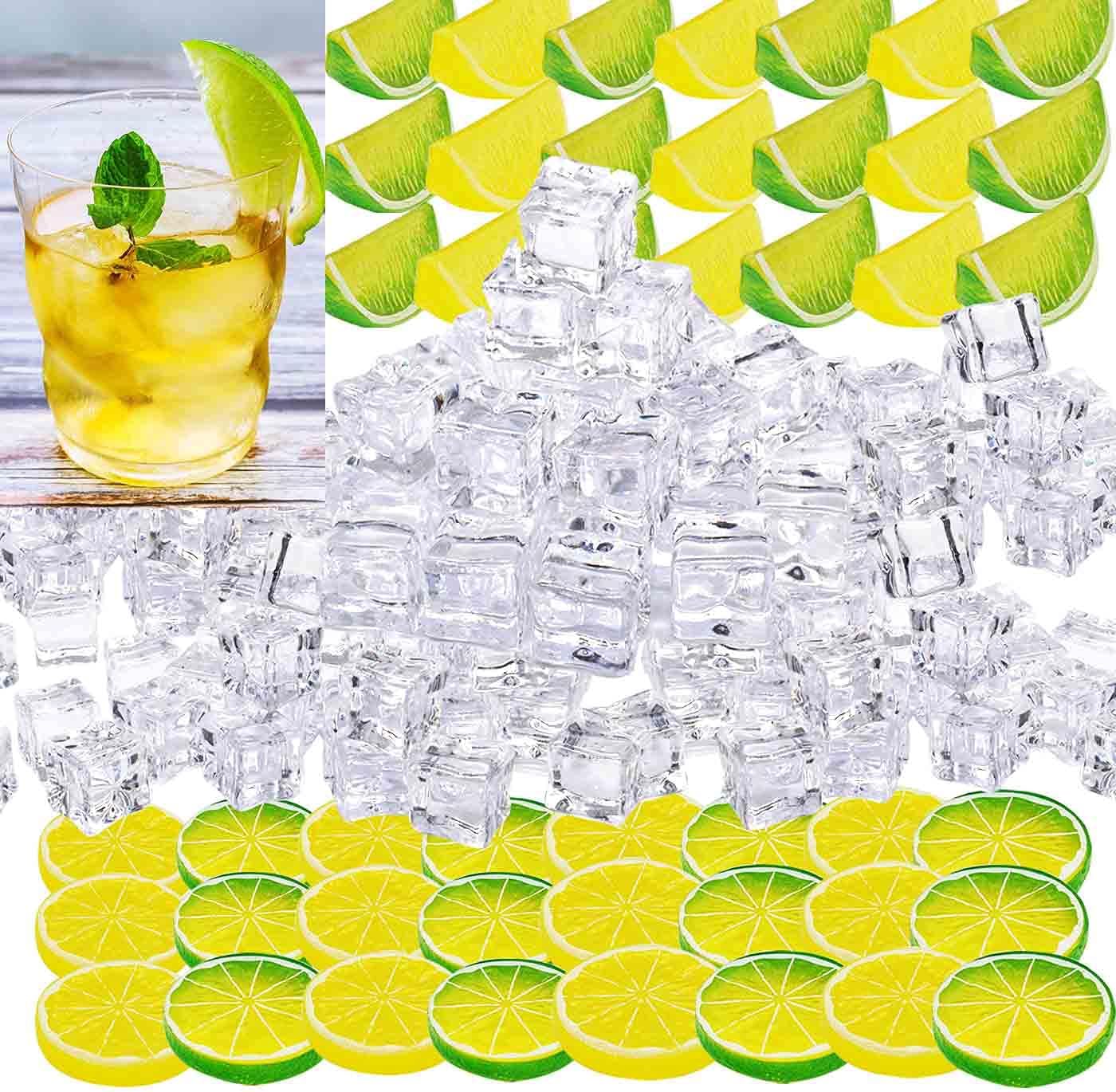 leepeng Clear Fake Ice Cubes Lemon Slice Set,Simulation Lemon Limes Chips Fake Fruit Fake Lemons Artificial Acrylic Ice Rocks,for Photography Prop Home Decors Wedding Centerpiece