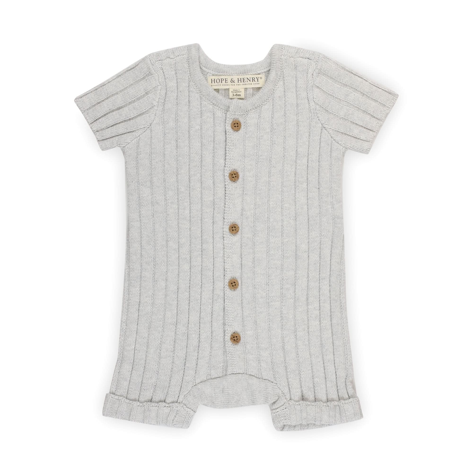 Hope & Henry Baby Organic Shortie Button Front Sweater Romper, 0-3 Months, Light Gray Heather Rib