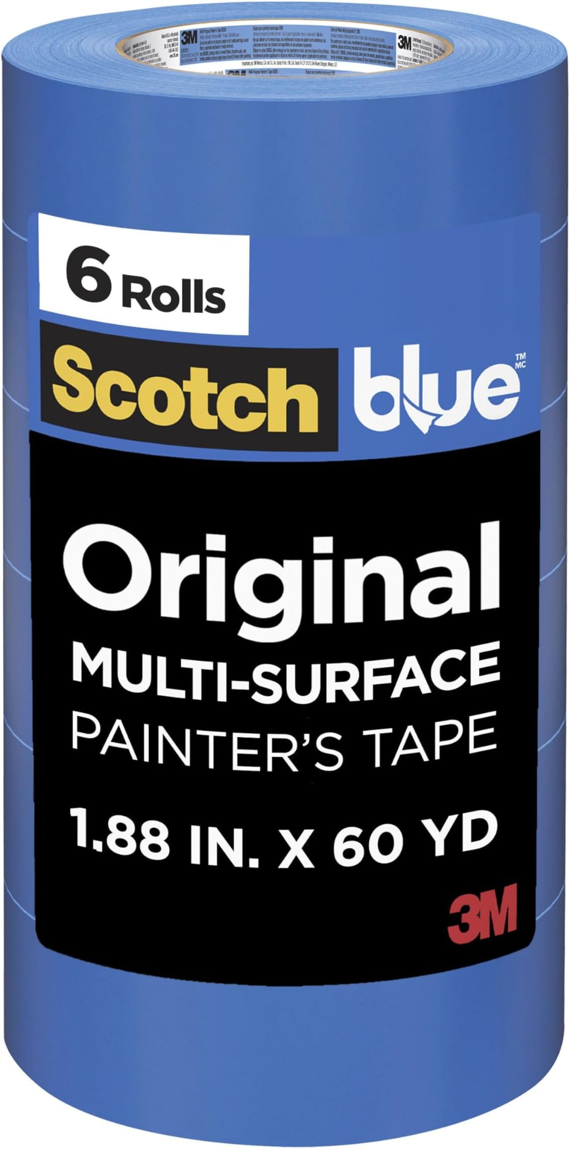 ScotchBlue Original Multi-Surface Painters Tape, 2 Inch Wide (1.88 In. x 60 Yds), 6 Rolls Blue Paint Tape Protects Surfaces & Removes Easily, Masking Tape for Indoor and Outdoor Use (2090-48TP6)