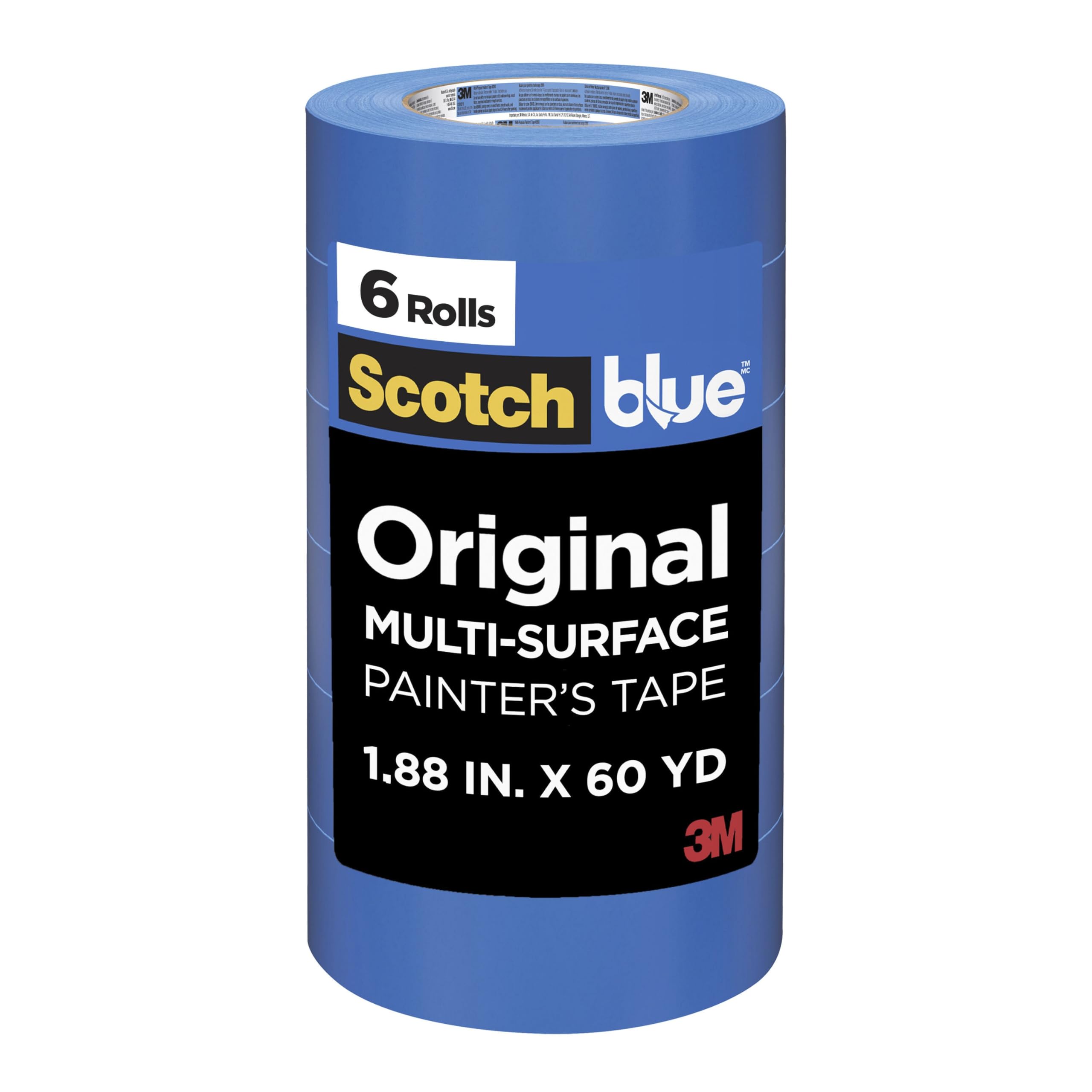 Original Multi-Surface Painters Tape, 2 Inch Wide (1.88 In. x 60 Yds), 6 Rolls Blue Paint Tape Protects Surfaces & Removes Easily, Masking Tape for Indoor and Outdoor Use (2090-48TP6)