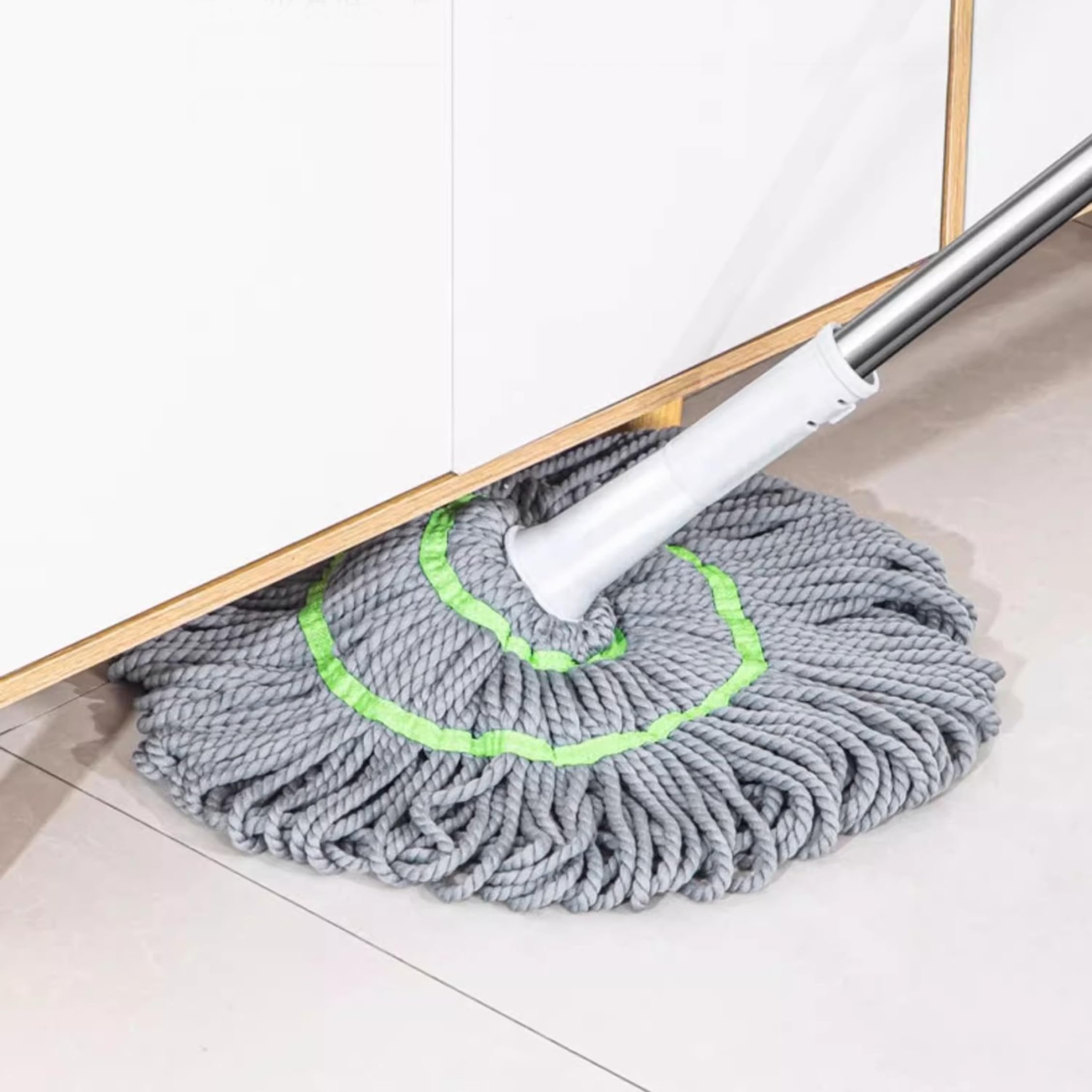 Fregona autoescurrible de 66cm, fregonas giratorias con Cabezal de Fibra de algodón para Limpieza de Suelos, Mango de Acero, Uso húmedo/seco
