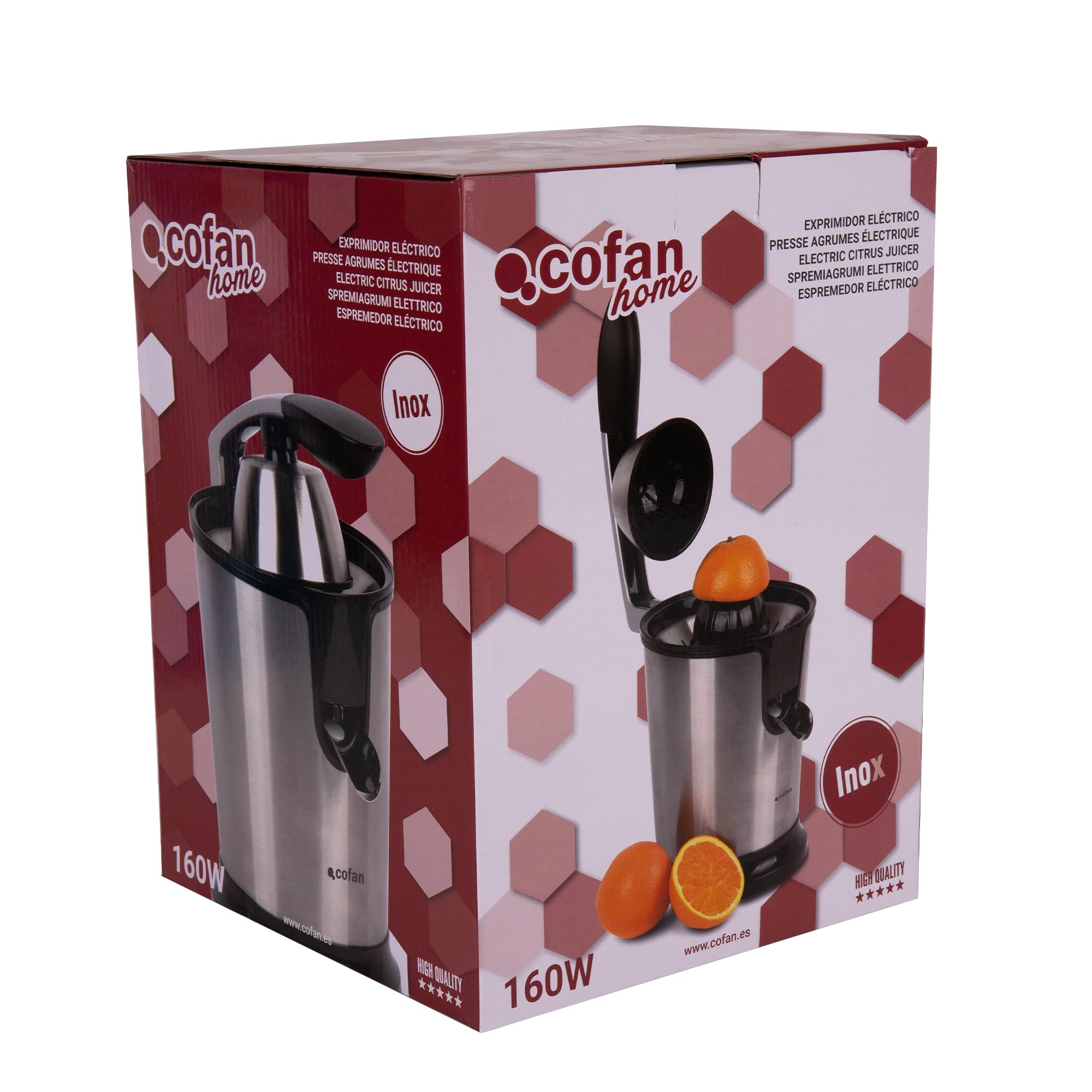 Cofan Presse-agrume Électrique | Modèle Ribadeo | Puissance 160 W | Convient au Lave-vaisselle | Fabriqué en Acier Inoxydable | Composants Non Électriques Lavables au Lave-vaisselle