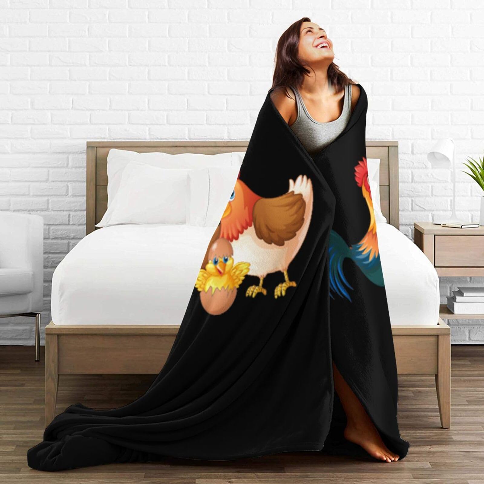Hühnerdecke 127x152 Cm – Weiche Microfaser-Flanell-Decke Mit Hennen-Motiv, Für Sofa & Bett