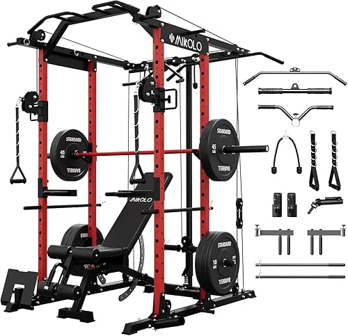 Mikolo Power Cage, Power Rack with Cable Crossover System, 1500LBS