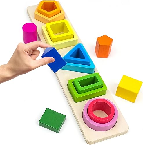 Montessori Juguete para niños de 18 meses en adelante, juguete apilable de madera para bebés, niños y niñas, juguete educativo, clasificador de