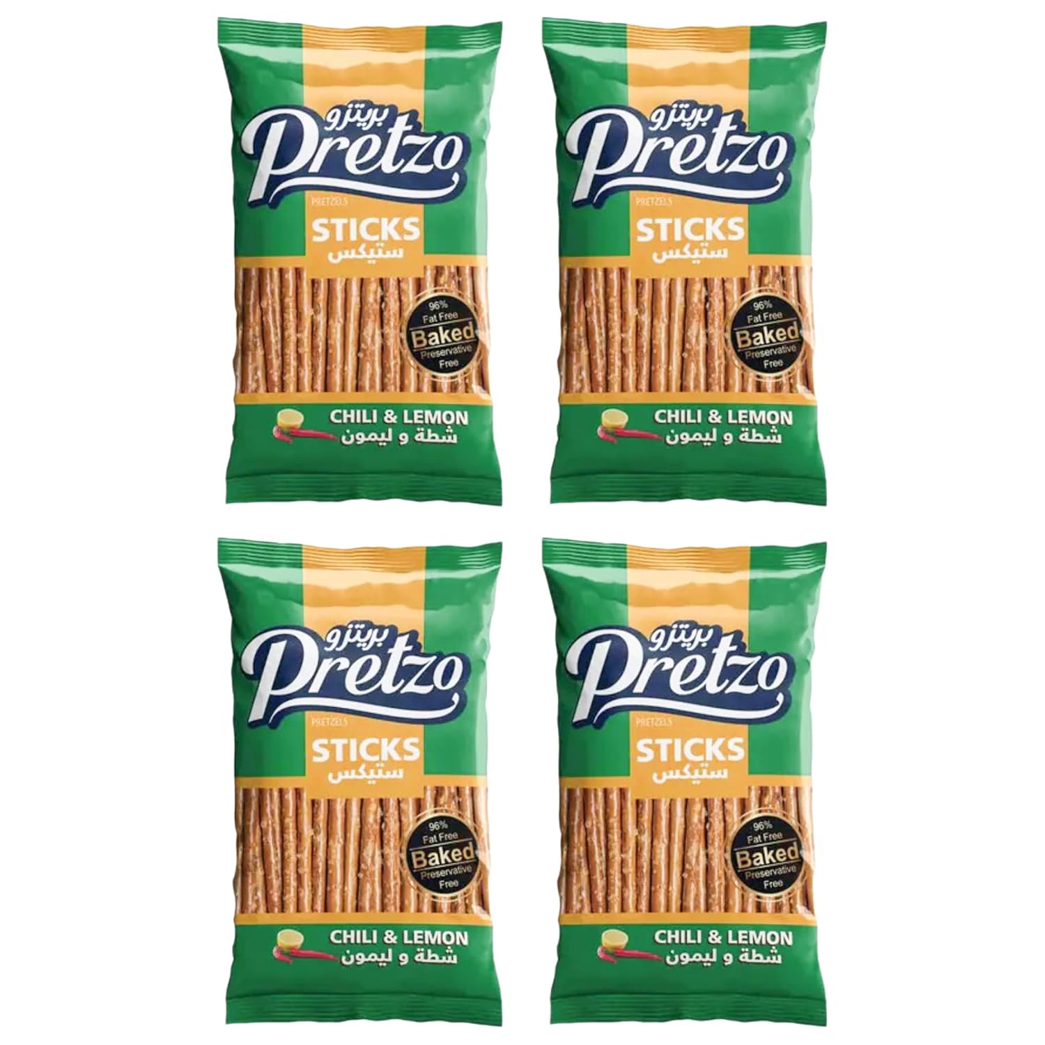 Pretzo Pretzel Sticks Chilli & Lemon 40g x 4 Pack of 4 Imported