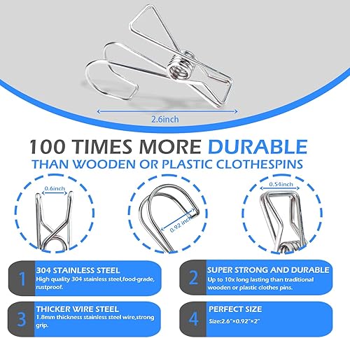 Miniatura 3 de 50 clips de gancho de acero inoxidable 304, clip para colgar con gancho, pasadores de ropa para colgar, clips universales para decoración de