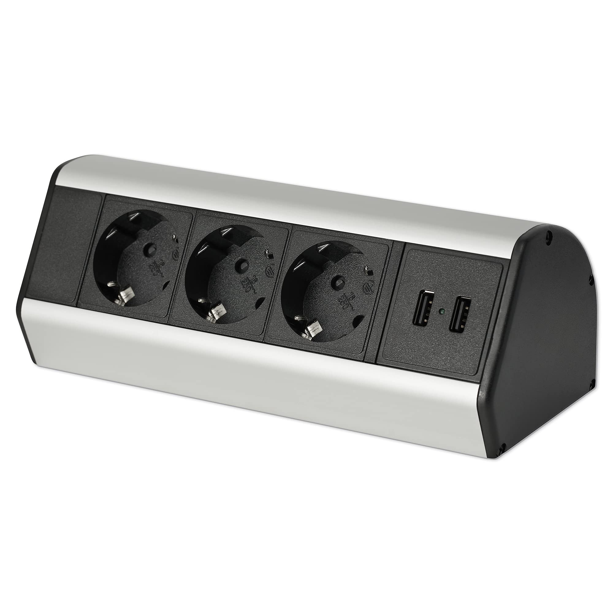 Mehrfach-Steckdose 3-fach & 2x USB mit 2M Kabel - Steckdosenleiste als Schreib-Tischsteckdose und Steckdosenverteiler - Steckerleiste für Küche Büro Stromleiste mit einfacher Montage