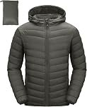 33,000ft Men's Lightweight Packable Insulated Puffer Winter Jacket with Hood, Water-Resistant Down Alternative Puffy Coat