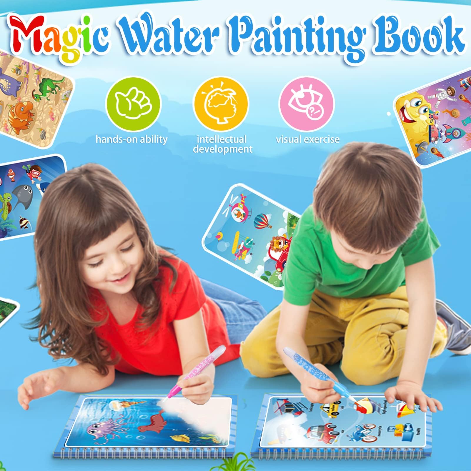 8 Pezzi Magic Water Coloring Book, Libri ad Acqua Bambini Drawing Libro da Colorare Doodle con Pen Penna Magica di Pittura per Riutilizzabile Magico Disegno Istruzione Educativo