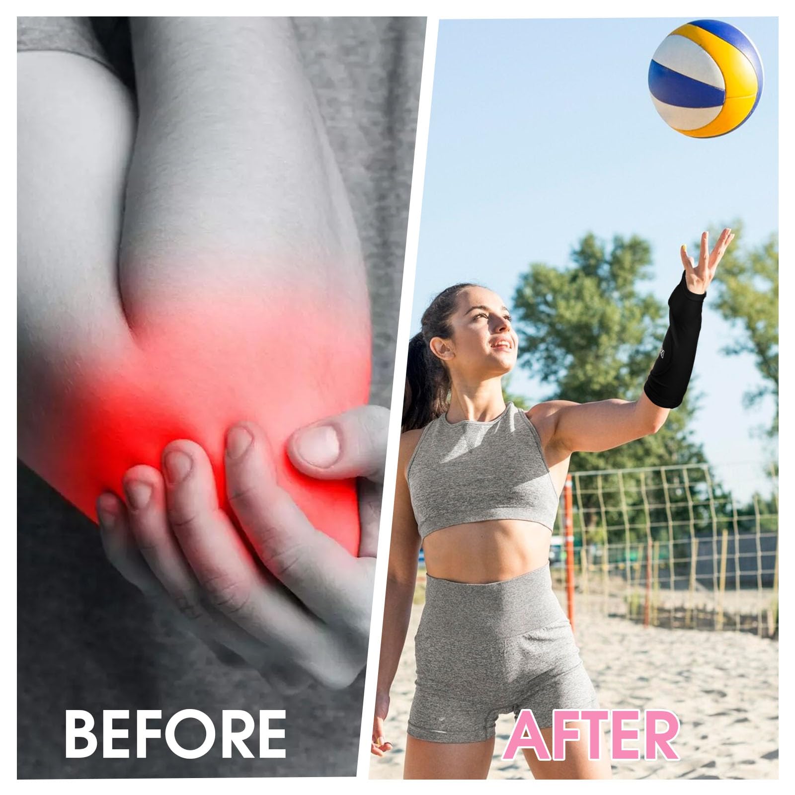 JIEYAO 1 par de protectores de brazo de voleibol, antebrazo con almohadilla de protección antideslizante y orificio para el pulgar, puños elásticos de voleibol para brazos, protección para antebrazos,