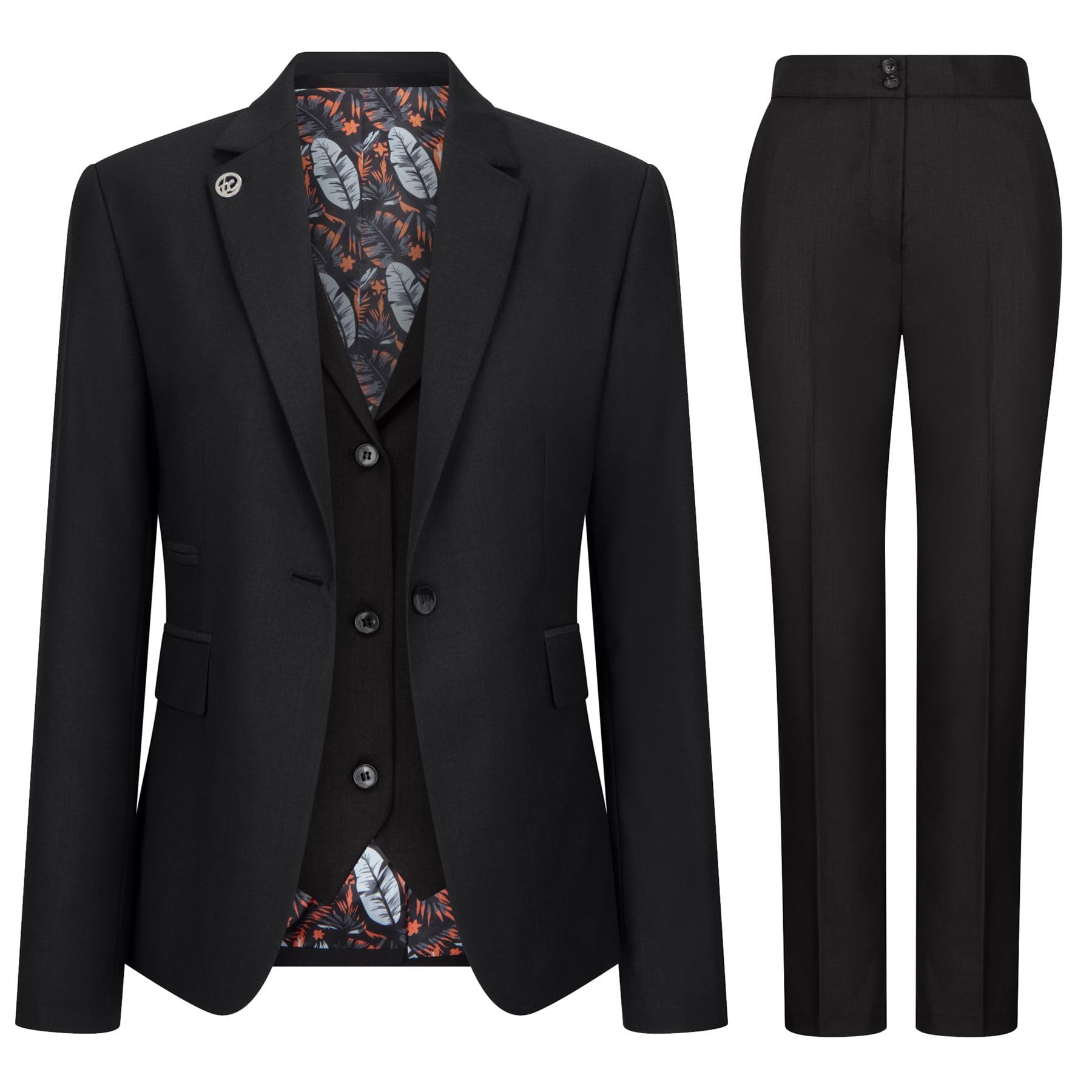 Women's Suit 3 Piece Plain Black Tailored Fit Business Formal Ladies Dress - Black 14