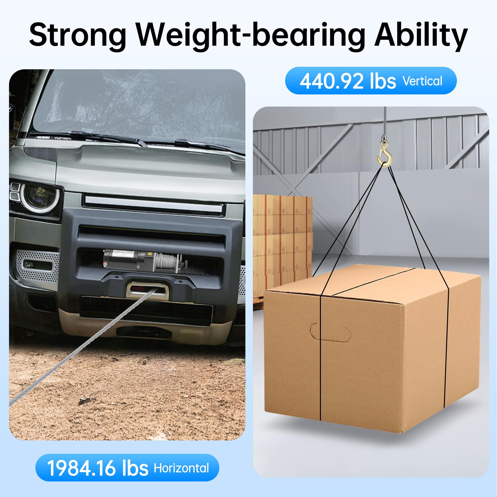 Argano elettrico 12V 400W, capacità di carico 200 kg verticale / 900 kg orizzontale, velocità di trazione 4 m/min, protetto IP66, con telecomando e freno di sicurezza, per fuoristrada, barche