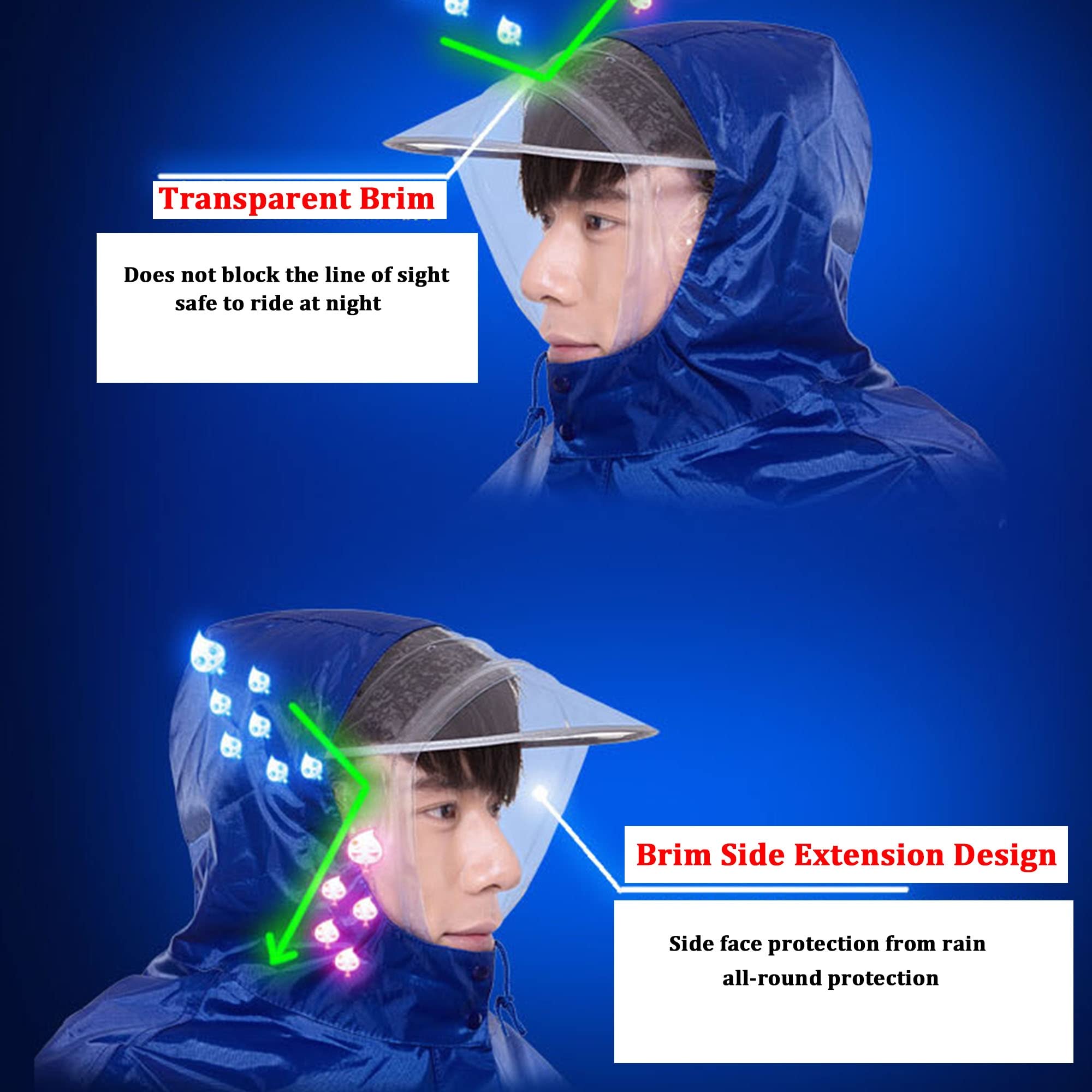 Poncho de Pluie Imperméable avec Capuche et Visière à Cordon de Serrage, Imperméable Réfléchissant Hommes Femmes Adultes Cape de Pluie pour Cyclisme Camping Randonnée Pêche