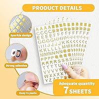 Vista 3 de 7 hojas de calcomanías de letras doradas, autoadhesivas del alfabeto de 1 pulgada, calcomanías de graduación para manualidades, álbumes de recortes