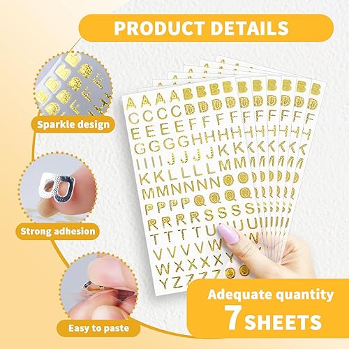 Miniatura 3 de 7 hojas de calcomanías de letras doradas, autoadhesivas del alfabeto de 1 pulgada, calcomanías de graduación para manualidades, álbumes de recortes,