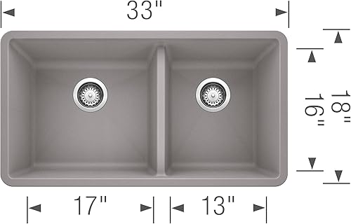 Miniatura 3 de BLANCO 441130 Precis Silgranit 6040 Fregadero de cocina con doble tazón, 33 pulgadas de largo x 18 pulgadas de ancho, gris metálico