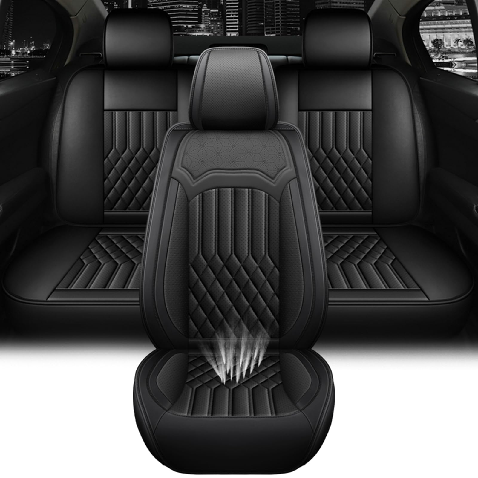 NCNXNN Car Seat Covers for Cadillac ATS 2013-2019, Leather Waterproof Anti-Slip Four Seasons Universal Seat Cover, Protector Comfort Car Seat Cover