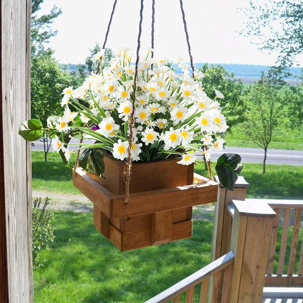GREENRAIN 24 Bündel künstliche Gänseblümchen, für den Außenbereich, künstliche Blumen für Dekoration, kein Verblassen, Kunststoff, Blume, Garten, Veranda, Fensterkasten, Dekor (weiß)