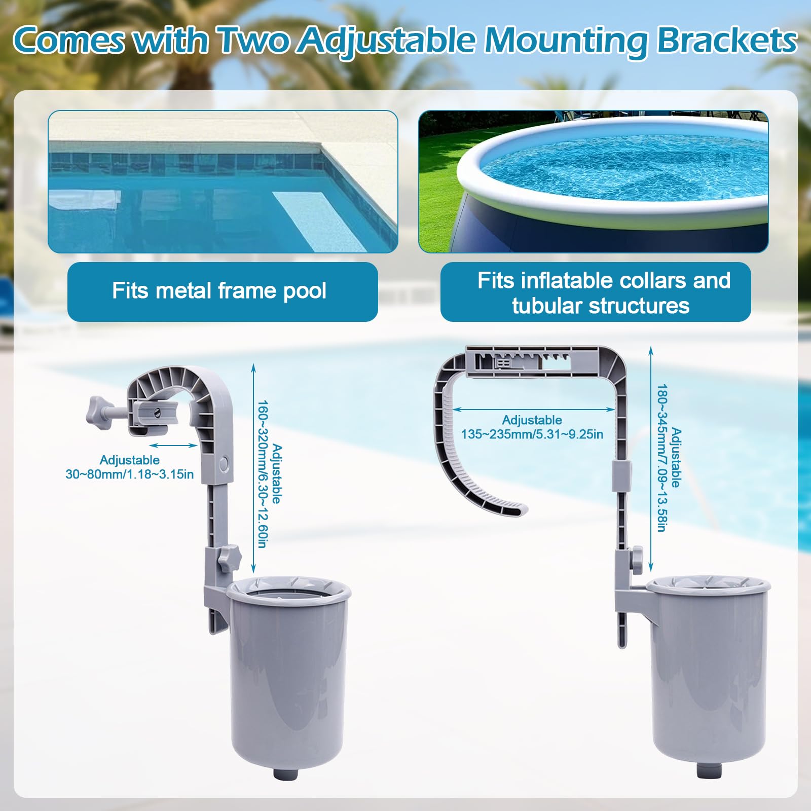Skimmer de superficie de piscina, Skimmer automático de piscina, Skimmer de pared de piscina con cesta filtrante de superficie de 25.5x15 cm para piscinas inflables, tubo, piscinas de marco metálico