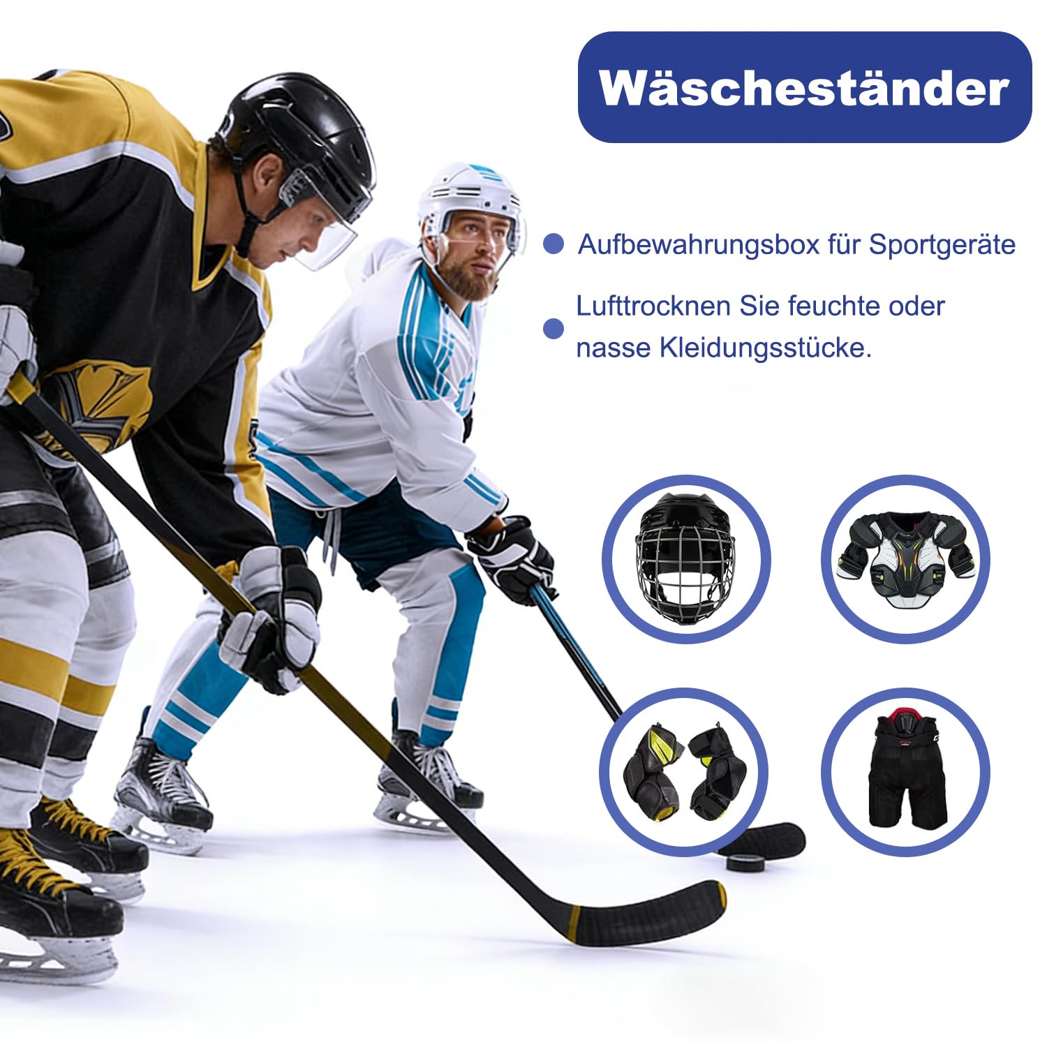 Étendoir pour Équipement de Hockey, Support de Séchage de Hockey, Bleu Cintre Portable de Hockey à 5 Crochets, Étendoir Hockey pour Casque, Gants, Écharpes, Ceintures, Vêtements, Sacs à Main