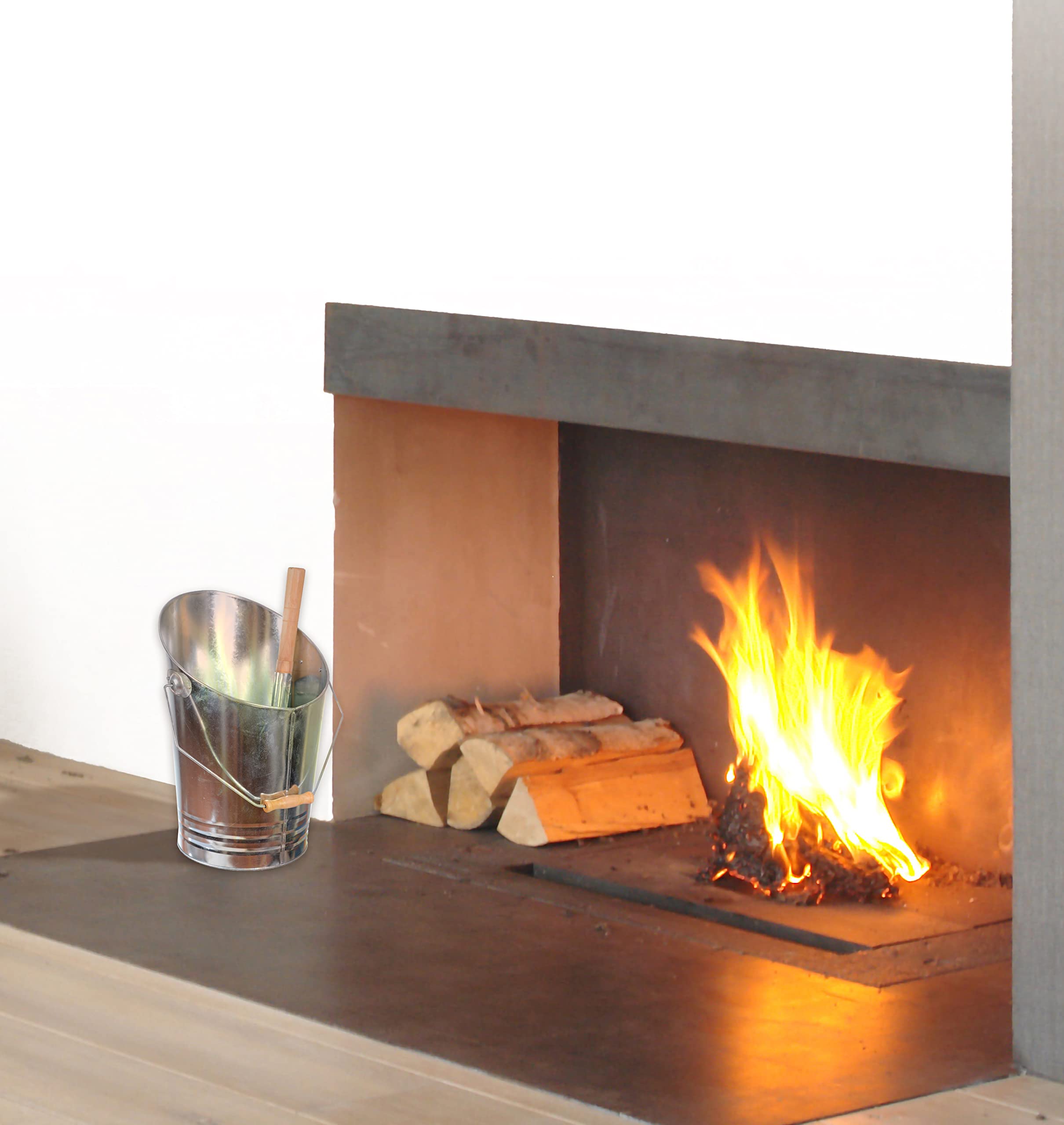 HERSIG - Accesorios Chimenea | Cubo Metalico Galvanizado Cenizas + Pala Chimenea