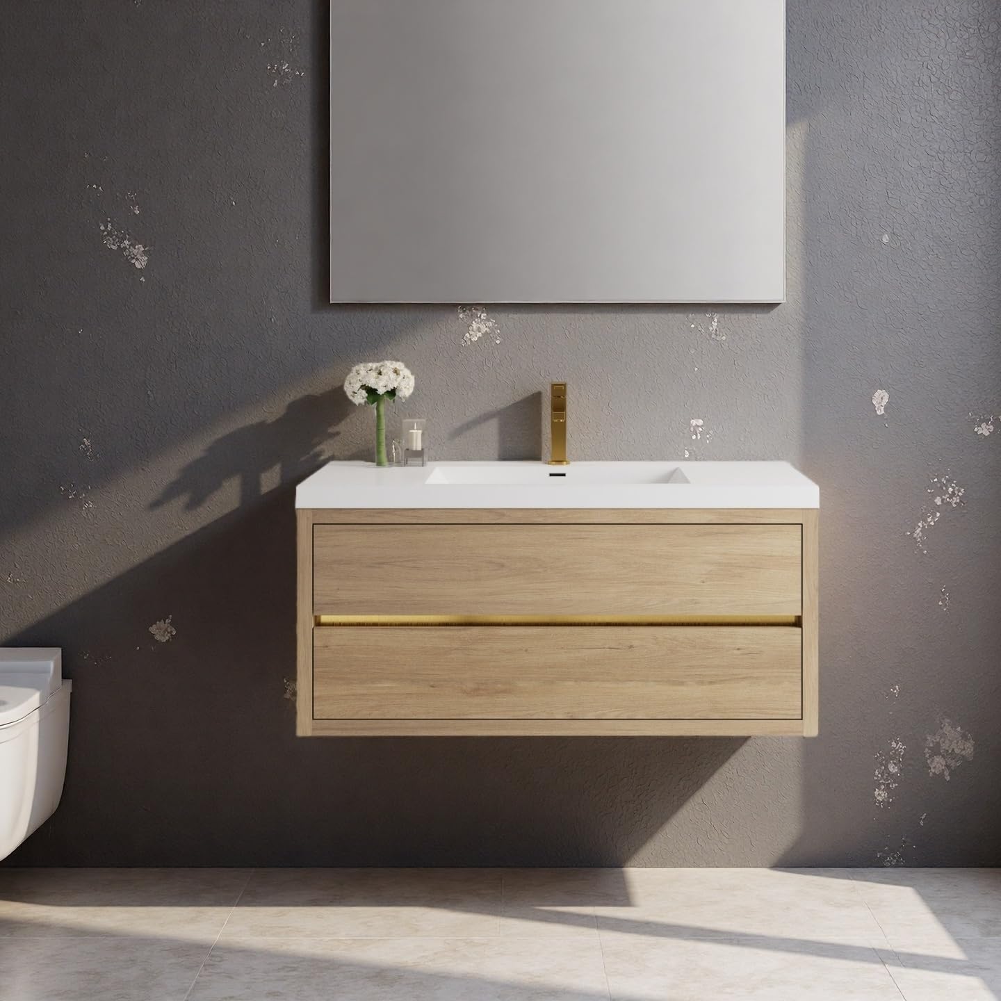 48" Bathroom Vanity with Sink, Floating Vanity, Natural Oak