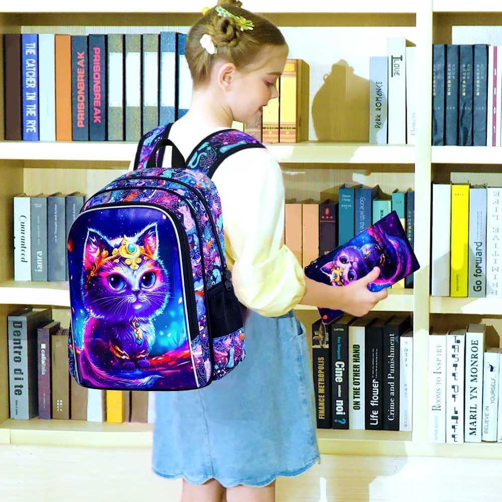 CCJPX 3PCS Cat Backpack for Girls, 16" Kids Preschool School Bookbag with Lunch Box for Toddler Elementary Kindergarten - Image 7