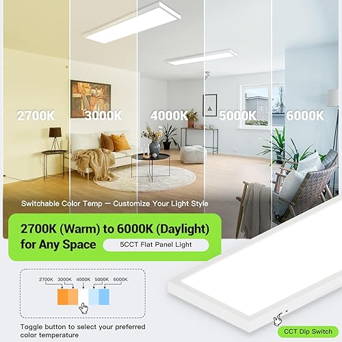 Miniatura 3 de Luz LED de panel plano de 1 x 4, luz de techo de montaje en superficie, 5CCT 3000K3800K4500K5200K6000K, 24W30W40W 5200LM Triac atenuación suave