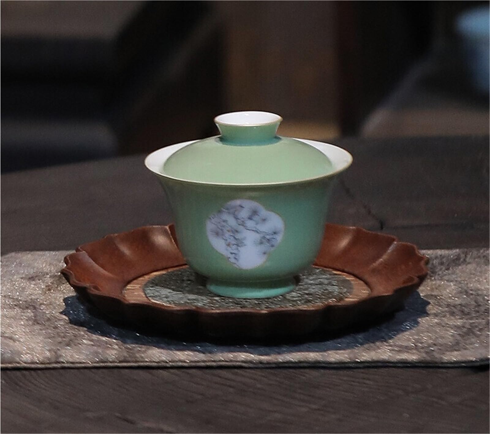105 ml antyczna ręcznie malowana sosna Gaiwan retro zielone otwarte okno herbata Tureen pokrywa do zaparzania herbaty miska herbata kung fu