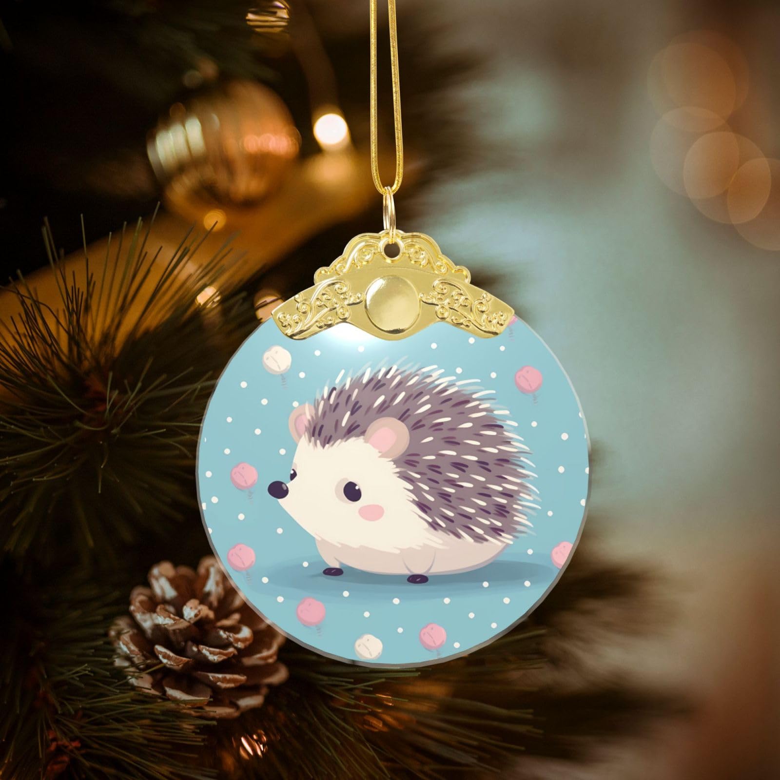 Crystal Christmas Ornaments for Christmas Tree Decoration Hanging Hedgehog Polkadot Ornament with Gold Ribbon Crafts Round Pendant for Keepsake Gifts Glass Xmas Decor Party Supplies
