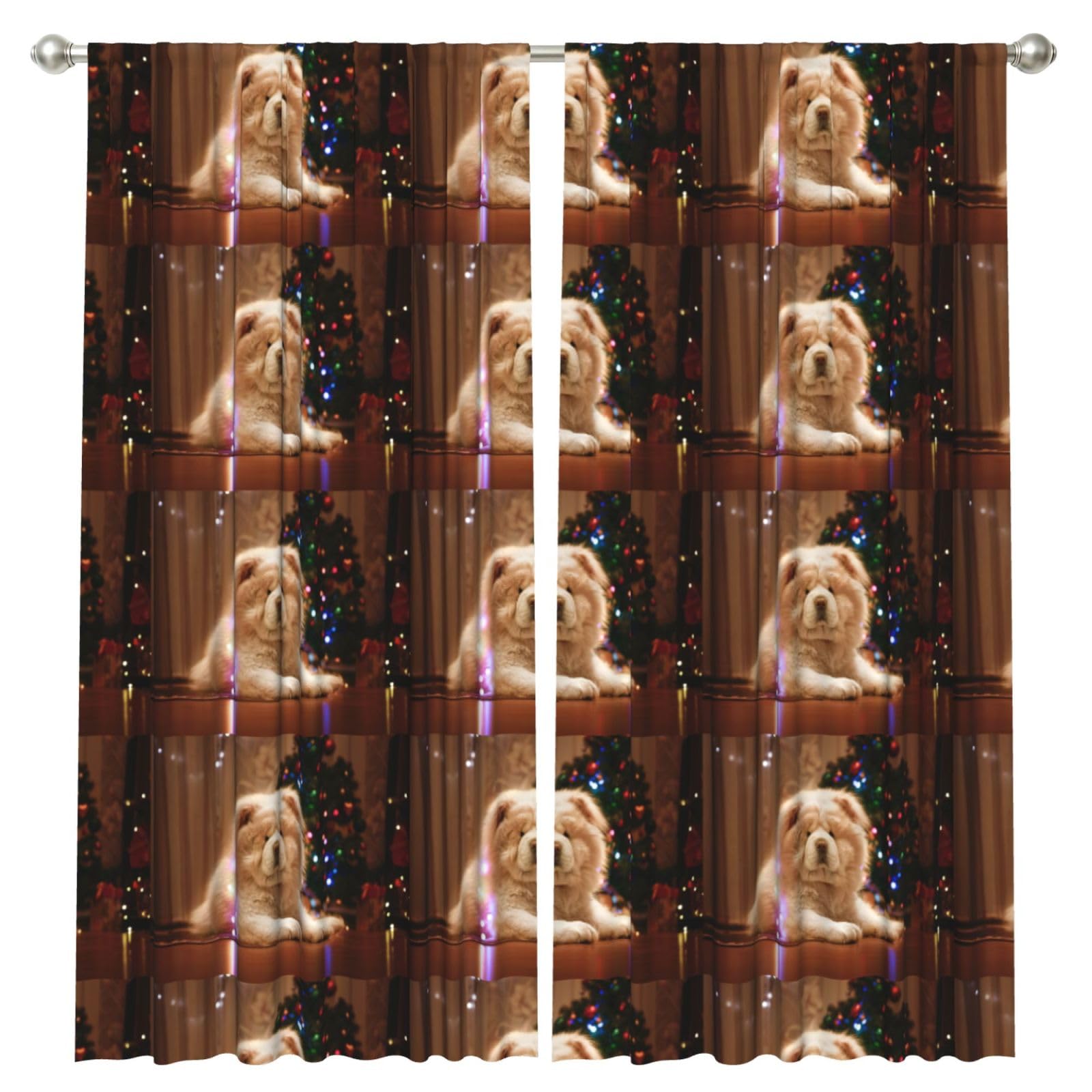 InOmak Chow Chow White Fluffy Dogs Pets Dogs Christmas, 2 Panels Window Curtains 52 x 84 Inch Blackout Curtains for Living Room Bedroom