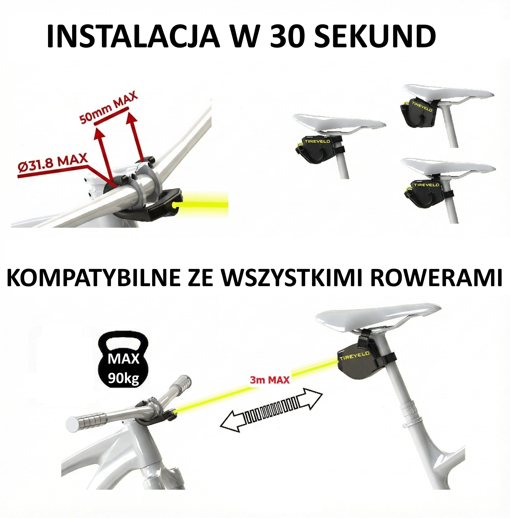 TIRE VELO – Zwijany Hol Rowerowy dla Dzieci i Dorosłych – Elastyczna Linka Holownicza do MTB i E-Bike – Technologia Zero Szarpnięć – Montaż w 30 Sekund