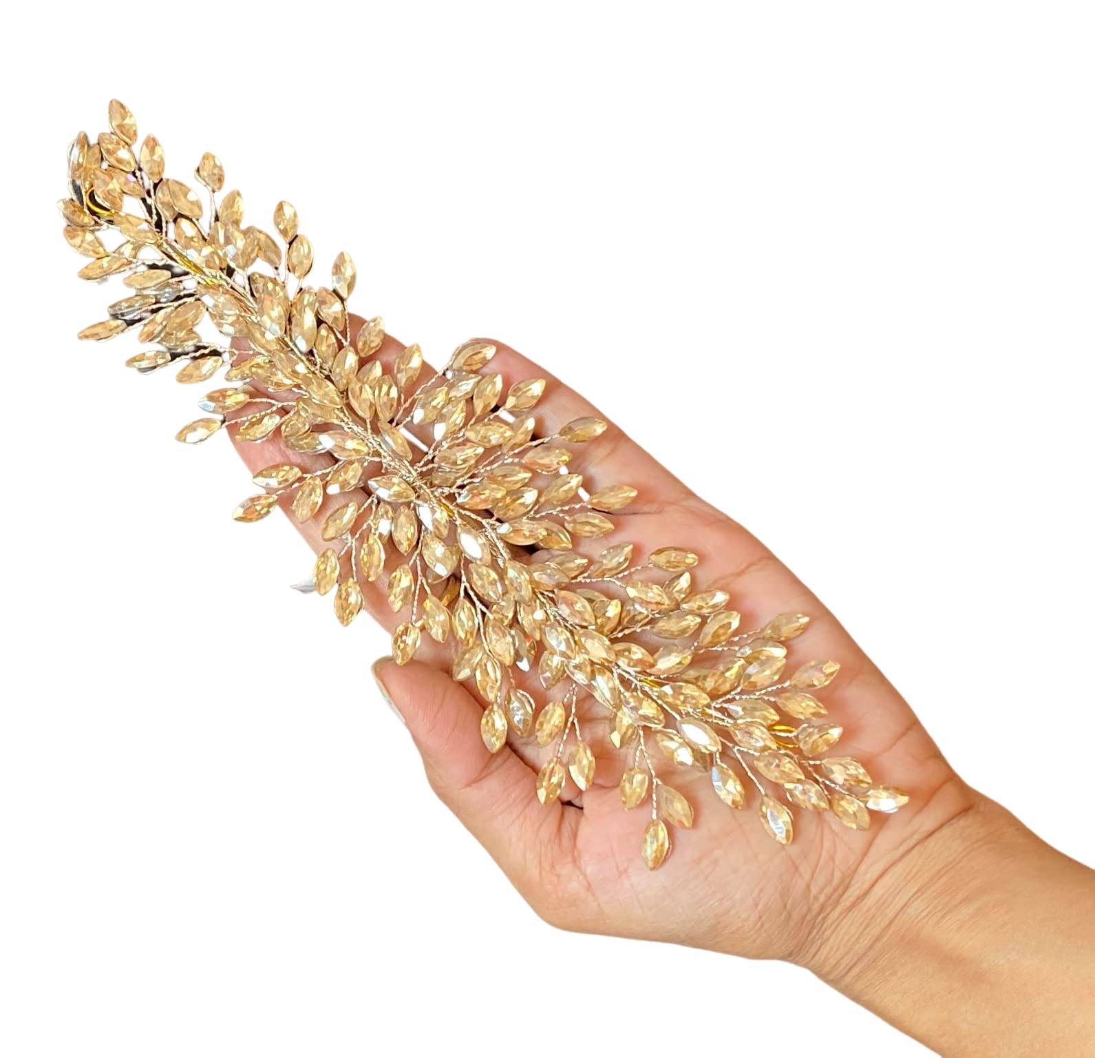 Handmade Studded Metal Hair Tiara, Headband for Bridal Bridesmaid Wedding Anniversary for Women - Gold