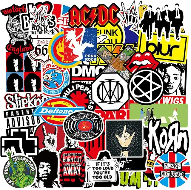 Pack de 100 Autocollants Rock and Roll pour Skateboard, Guitare, Ordinateur Portable