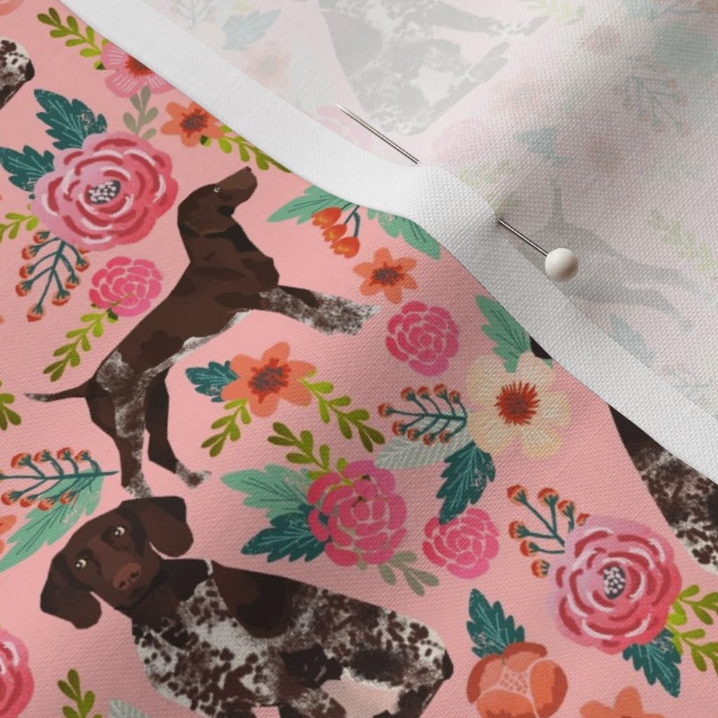Spoonflower Fabric - German Pointer Floral Pink Dogs Cute Dog Florals Pet Blush Portrait Printed on Petal Signature Cotton Fabric by The Yard - Sewing Quilting Apparel Crafts Decor