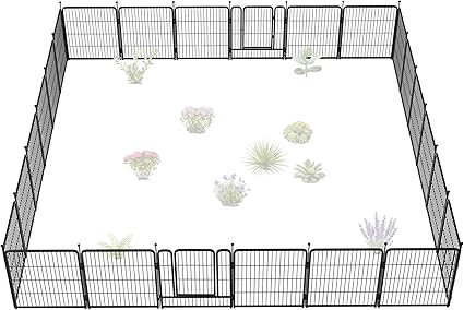 FXW Garden Fence Outdoor for The Yard – 32in(H) x 54.7ft(L) Heavy Duty Metal Animal Barrier for Dog and Rabbit, Decorative Dog Fence, 24 Panels, Black