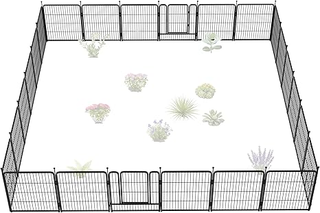 FXW Garden Fence Outdoor for The Yard – 32in(H) x 54.7ft(L) Heavy Duty Metal Animal Barrier for Dog and Rabbit, Decorative Dog Fence, 24 Panels, Black
