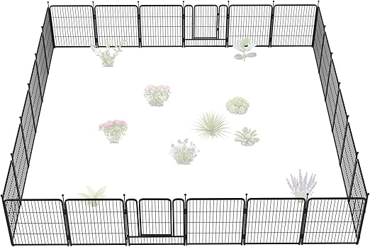FXW Garden Fence Outdoor for The Yard – 32in(H) x 54.7ft(L) Heavy Duty Metal Animal Barrier for Dog and Rabbit, Decorative Dog Fence, 24 Panels, Black