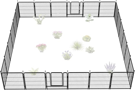 FXW Garden Fence Outdoor for The Yard – 32in(H) x 54.7ft(L) Heavy Duty Metal Animal Barrier for Dog and Rabbit, Decorative Dog Fence, 24 Panels, Black